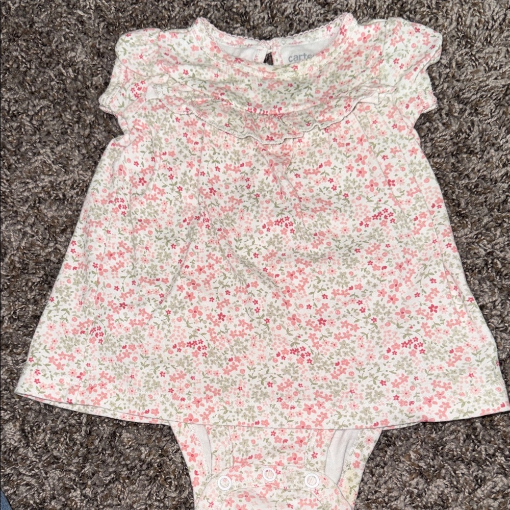Carter's Pink and White Floral Baby Dress Onesie